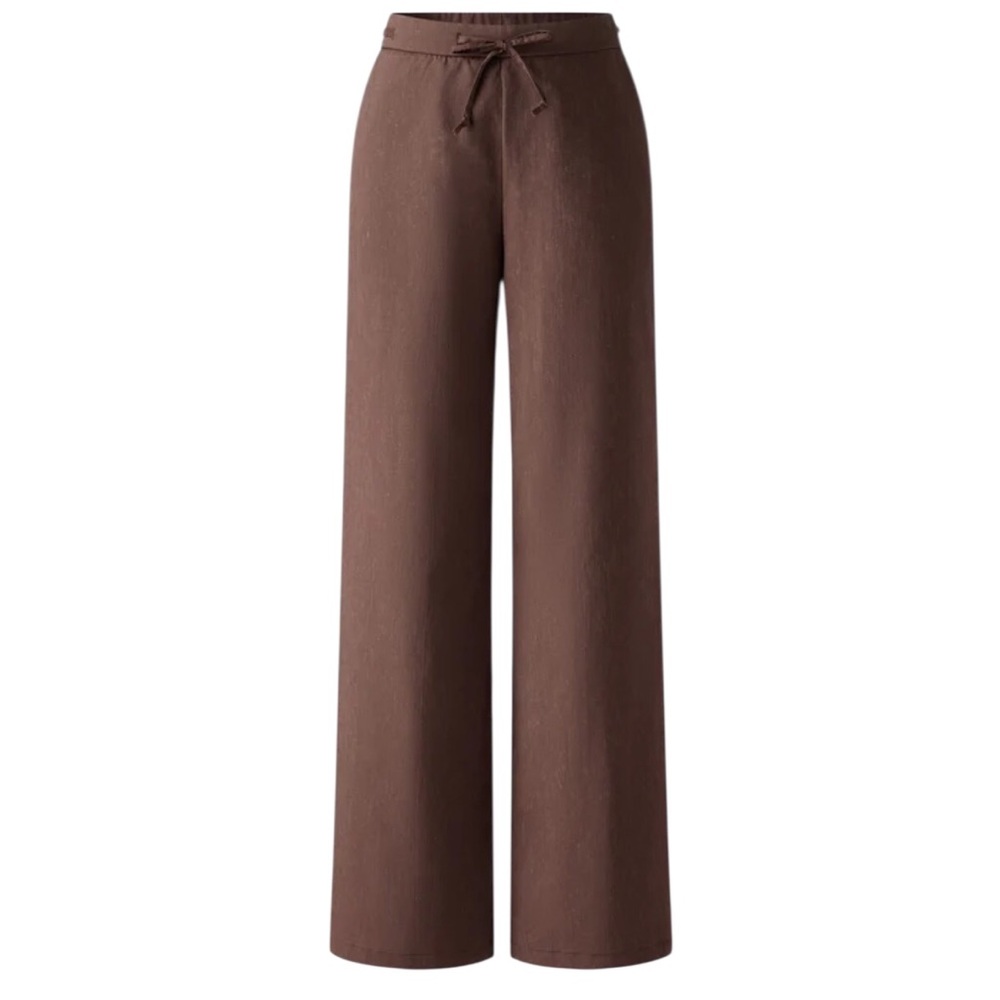 OGL Linen Drawstring Wide Leg Pant with Pockets Walnut Brown Size Medium Petite